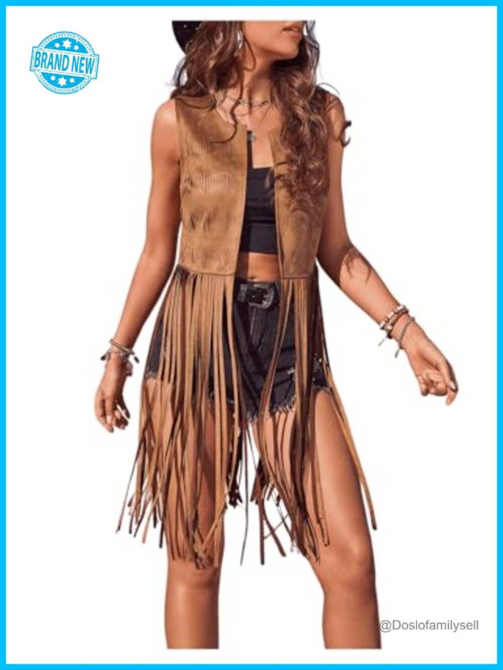Faux Suede Tassel Fringe Vest 70s Western Hippie Cowgirl